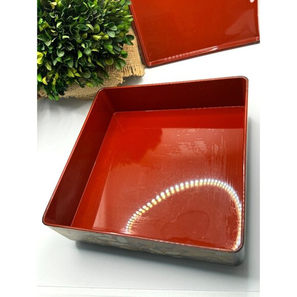 Japanese Lacquerware Decorative Box With Floral Design 7.5" L x 7.5" W x 3" H - Picture 6 of 12